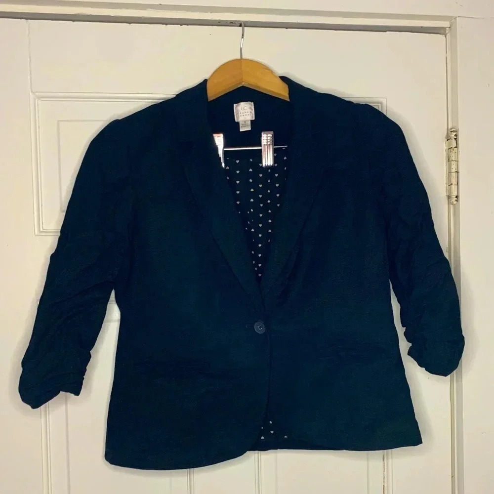 LC by Lauren Conrad ruched sleeve black blazer